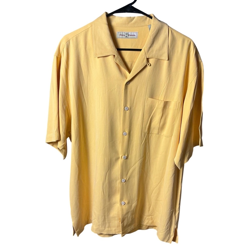 Tommy Bahama Seas the Day 100% Silk Shirt Mens XL Yellow Embroidered Sailboat